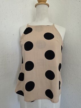 Vanilla Italy Beige Polka Dot Halter Tank Top European Summer Size S Camisole
